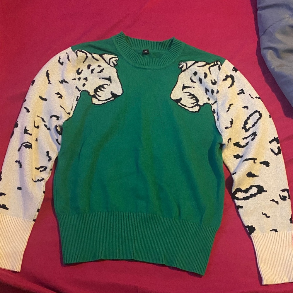 Wild Elegance Green and Cream Sweater